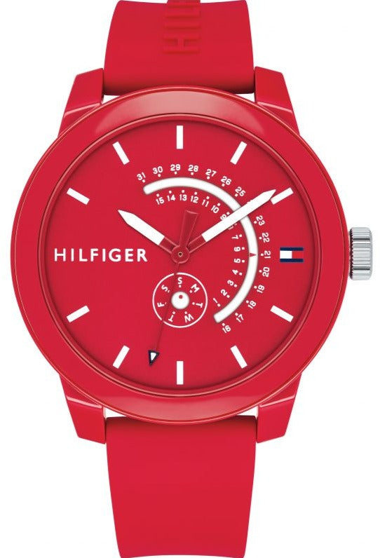 Tommy Hilfiger Denim Quartz Red Dial Red Rubber Strap Watch for Men - 1791480 Authentic Buy Shop Now