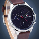 Tommy Hilfiger Chase Chronograph Grey Dial Brown Leather Strap Watch For Men - 1791487 Authentic Buy Shop Now