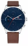 Tommy Hilfiger Chase Chronograph Grey Dial Brown Leather Strap Watch For Men - 1791487 Authentic Buy Shop Now