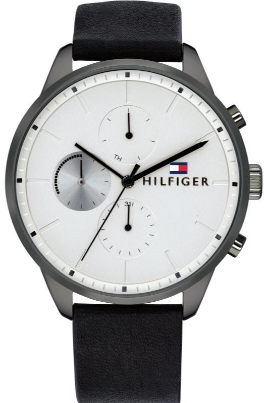 Tommy Hilfiger Lexor Silver Dial Black Leather Strap Watch For Men - 1791489 Authentic Buy Shop Now