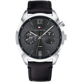 Tommy Hilfiger Deacan Grey Dial Black Leather Strap Watch for Men - 1791548 Authentic Buy Shop Now