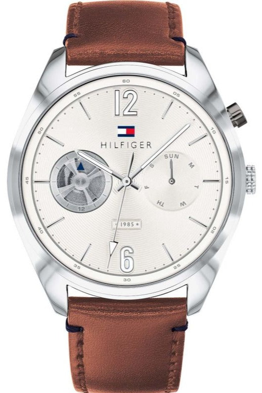 Tommy Hilfiger Deacon White Dial Brown Leather Strap Watch for Men - 1791550 Authentic Buy Shop Now