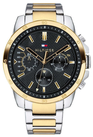 Tommy Hilfiger Decker Chronograph Black Dial Two Tone Steel Strap Watch for Men - 1791559 Authentic Buy Shop Now