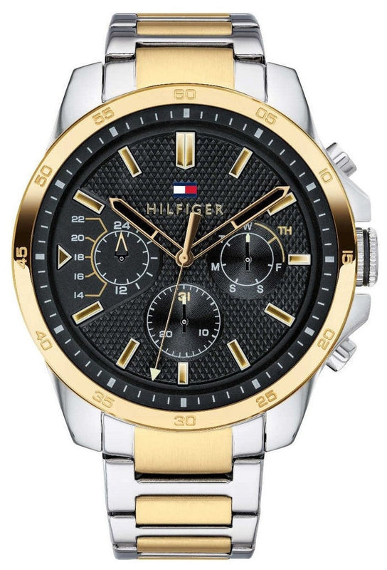 Tommy Hilfiger Decker Chronograph Black Dial Two Tone Steel Strap Watch for Men - 1791559 Authentic Buy Shop Now