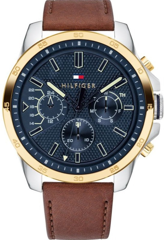 Tommy Hilfiger Decker Blue Dial Brown Leather Strap Watch for Men - 1791561 Authentic Buy Shop Now