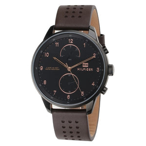 Tommy Hilfiger Chase Quartz Black Dial Brown Leather Strap Watch for Men - 1791577 Authentic Buy Shop Now