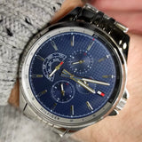 Tommy Hilfiger Shawn Multifunction Quartz Blue Dial Silver Steel Strap Watch for Men - 1791612 Authentic Buy Shop Now