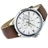 Tommy Hilfiger Multi Function Quartz White Dial Brown Leather Strap Watch for Men - 1791614 Authentic Buy Shop Now