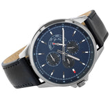 Tommy Hilfiger Shawn Multifunction Quartz Blue Dial Black Leather Strap Watch for Men - 1791616 Authentic Buy Shop Now