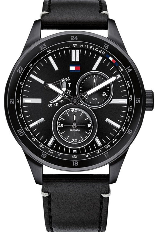 Tommy Hilfiger Austin Black Dial Black Leather Strap Watch for Men - 1791638 Authentic Buy Shop Now