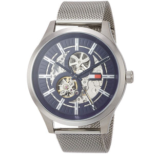 Tommy Hilfiger Spencer Skeleton Black Dial Silver Mesh Bracelet Watch for Men - 1791643 Authentic Buy Shop Now