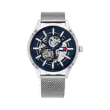 Tommy Hilfiger Spencer Skeleton Black Dial Silver Mesh Bracelet Watch for Men - 1791643 Authentic Buy Shop Now