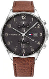Tommy Hilfiger West Chronograph Grey Dial Brown Leather Strap Watch For Men - 1791710 Authentic Buy Shop Now