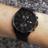 Tommy Hilfiger West Chronograph Black Dial Black Leather Strap Watch For Men - 1791711 Authentic Buy Shop Now