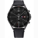 Tommy Hilfiger West Chronograph Black Dial Black Leather Strap Watch For Men - 1791711 Authentic Buy Shop Now