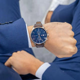 Tommy Hilfiger West Chronograph Blue Dial Brown Leather Strap Watch For Men - 1791712 Authentic Buy Shop Now