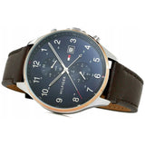 Tommy Hilfiger West Chronograph Blue Dial Brown Leather Strap Watch For Men - 1791712 Authentic Buy Shop Now