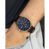 Tommy Hilfiger West Chronograph Blue Dial Brown Leather Strap Watch For Men - 1791712 Authentic Buy Shop Now