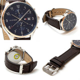 Tommy Hilfiger West Chronograph Blue Dial Brown Leather Strap Watch For Men - 1791712 Authentic Buy Shop Now