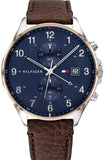 Tommy Hilfiger West Chronograph Blue Dial Brown Leather Strap Watch For Men - 1791712 Authentic Buy Shop Now