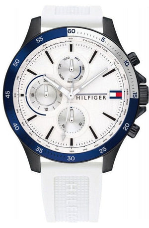 Tommy Hilfiger Bank Chronograph White Dial White Rubber Strap Watch for Men - 1791723 Authentic Buy Shop Now