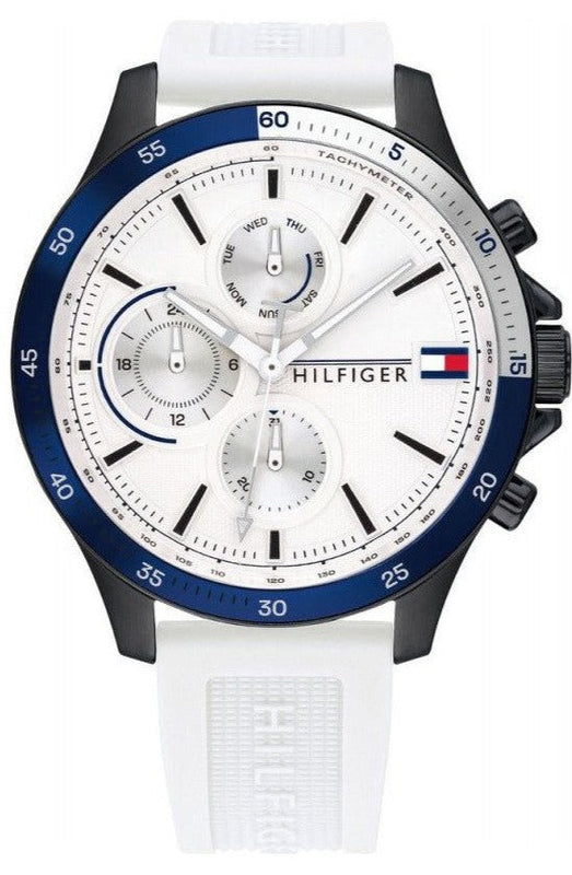 Tommy Hilfiger Bank Chronograph White Dial White Rubber Strap Watch for Men - 1791723 Authentic Buy Shop Now