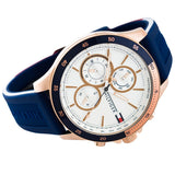 Tommy Hilfiger Bank Multifunction Quartz White Dial Blue Rubber Strap Watch for Men - 1791778 Authentic Buy Shop Now