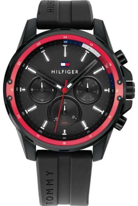 Tommy Hilfiger Mason Black Dial Black Rubber Strap Watch for Men - 1791793 Authentic Buy Shop Now