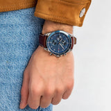 Tommy Hilfiger Parker Chronograph Blue Dial Brown Leather Strap Watch For Men - 1791837 Authentic Buy Shop Now