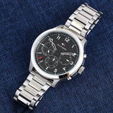 Tommy Hilfiger Asher Chronograph Black Dial Silver Steel Strap Watch For Men - 1791852 Authentic Buy Shop Now