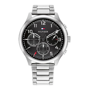 Tommy Hilfiger Asher Chronograph Black Dial Silver Steel Strap Watch For Men - 1791852 Authentic Buy Shop Now