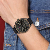 Tommy Hilfiger Asher Chronograph Black Dial Black Leather Strap Watch For Men - 1791854 Authentic Buy Shop Now