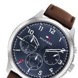 Tommy Hilfiger Asher Chrongraph Blue Dial Brown Leather Strap Watch For Men - 1791855 Authentic Buy Shop Now