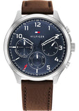 Tommy Hilfiger Asher Chrongraph Blue Dial Brown Leather Strap Watch For Men - 1791855 Authentic Buy Shop Now