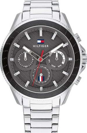 Tommy Hilfiger Aiden Chronograph Grey Dial Silver Steel Strap Watch For Men - 1791857 Authentic Buy Shop Now
