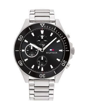 Tommy Hilfiger Larson Multifunction Black Dial Silver Steel Strap Watch For Men - 1791916 Authentic Buy Shop Now