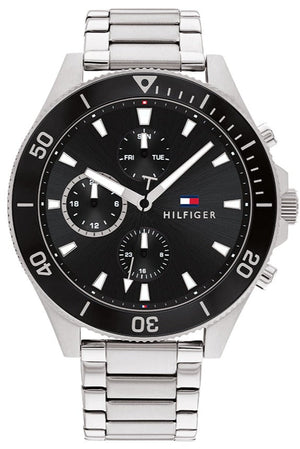 Tommy Hilfiger Larson Multifunction Black Dial Silver Steel Strap Watch For Men - 1791916 Authentic Buy Shop Now