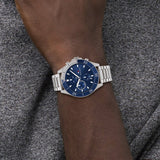 Tommy Hilfiger Larson Chronograph Blue Dial Silver Steel Strap Watch For Men - 1791917 Authentic Buy Shop Now