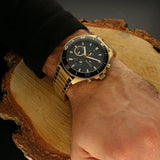 Tommy Hilfiger Larson Chronograph Black Dial Gold Steel Strap Watch For Men - 1791919 Authentic Buy Shop Now