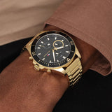 Tommy Hilfiger Larson Chronograph Black Dial Gold Steel Strap Watch For Men - 1791919 Authentic Buy Shop Now