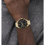 Tommy Hilfiger Larson Chronograph Black Dial Gold Steel Strap Watch For Men - 1791919 Authentic Buy Shop Now