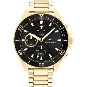 Tommy Hilfiger Larson Chronograph Black Dial Gold Steel Strap Watch For Men - 1791919 Authentic Buy Shop Now