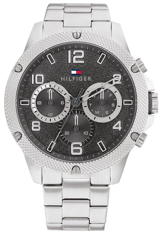 Tommy Hilfiger Blaze Chronograph Black Dial Silver Steel Strap Watch For Men - 1792029 Authentic Buy Shop Now