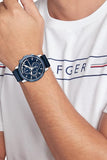 Tommy Hilfiger Clark Chronograph Blue Dial Black Leather Strap Watch For Men - 1792083 Authentic Buy Shop Now