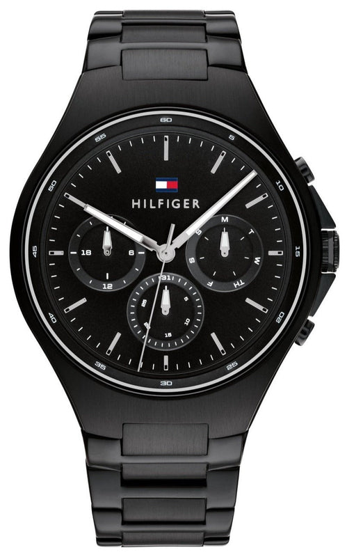 Tommy Hilfiger Justin Chronograph Black Dial Black Steel Strap Watch For Men - 1792055 Authentic Buy Shop Now