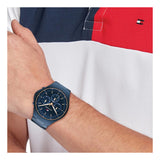 Tommy Hilfiger Justin Chronograph Blue Dial Blue Steel Strap Watch For Men - 1792058 Authentic Buy Shop Now