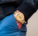 Tommy Hilfiger Lars Chronograph Gold Dial Gold Steel Strap Watch For Men - 1792060 Authentic Buy Shop Now