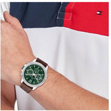 Tommy Hilfiger Lars Chronograph Green Dial Brown Leather Strap Watch For Men - 1792064 Authentic Buy Shop Now