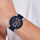 Tommy Hilfiger Clark Chronograph Blue Dial Black Leather Strap Watch For Men - 1792083 Authentic Buy Shop Now