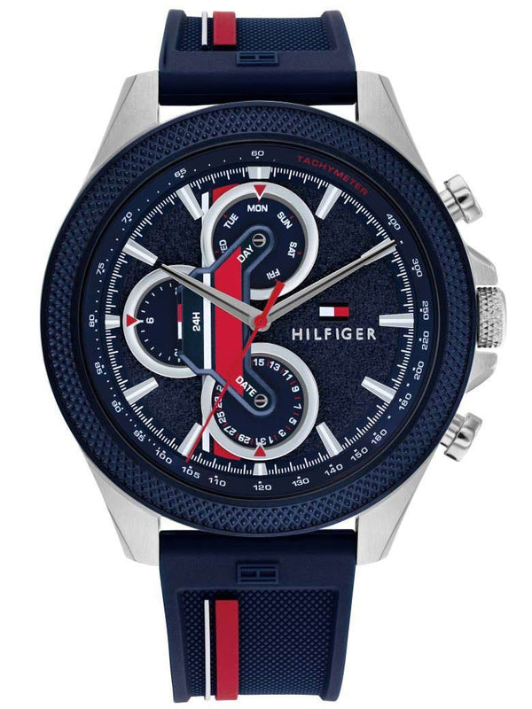 Tommy Hilfiger Clark Chronograph Blue Dial Black Leather Strap Watch For Men - 1792083 Authentic Buy Shop Now